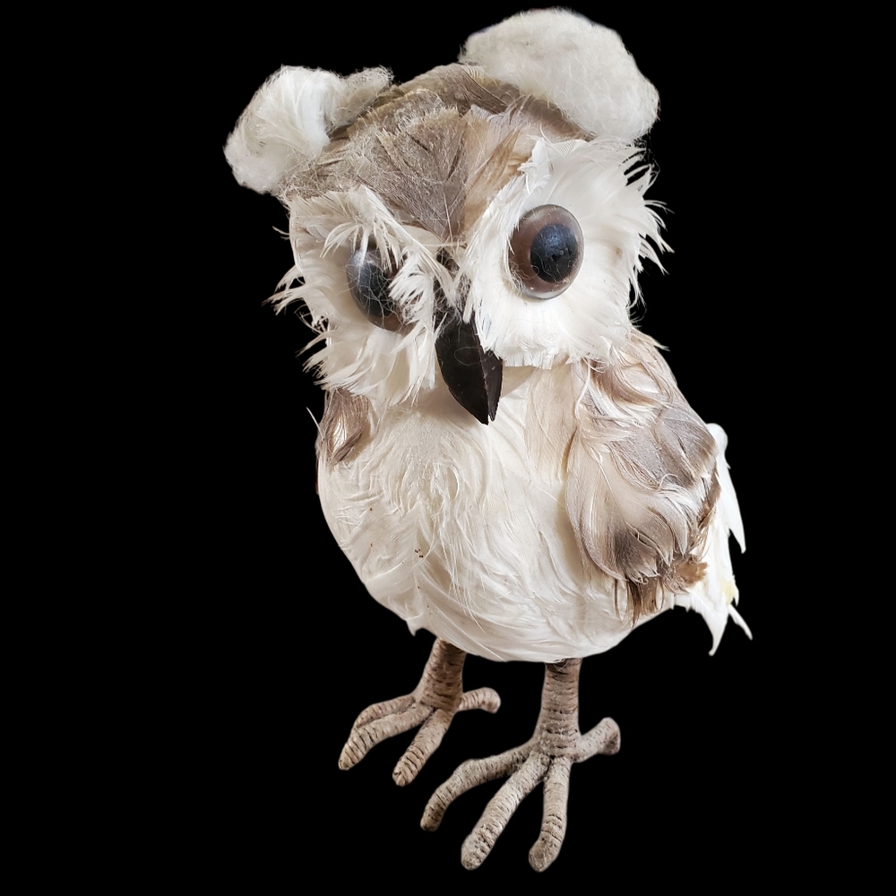Adorable Little Owl‎ Brown and Ecru Feathers 7" Tall Fall Winter Decor Halloween